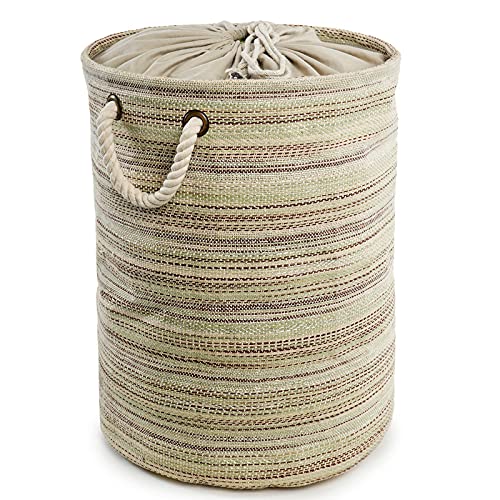 HOME VIBES XXL Laundry Basket with Lid Big Size | 2021 Premium Woven Cotton Multiutility Storage Bin Organizer for Toys Clothes with Rope Handle | Foldable & Collapsible | 66 Liter