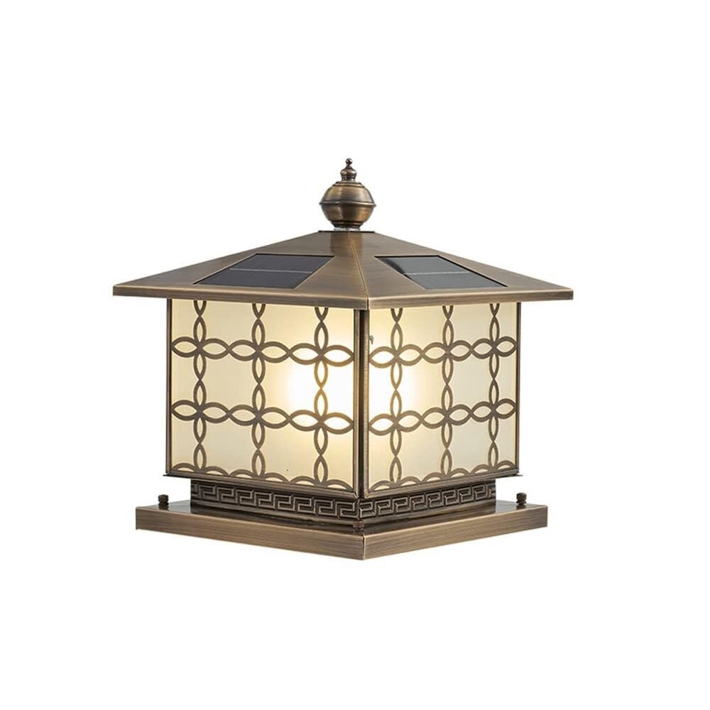 QUSYZD Post Lights Outdoor,Modern Solar Post Head Light Outdoor Waterproof Door Post Light Square Brass Pillar Lamp Villa Courtyard Fence Gate Post Light Led Dimmable,