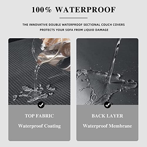 Arfntevss 100% Waterproof Sectional Couch Covers L Shape Sofa Cover For Dogs Stretch 2 Pieces Jacquard L-Shaped Slipcovers Set Living Room Non Slip Furniture Protector For Kids Pet Cat (Dark Gray) #TOP2