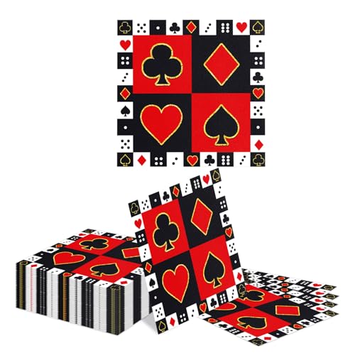 Kotkiddy 40 Pièces 33x33cm Casino Serviettes Jeu de Cartes Las Vegas Décoration Serviettes en Papier Poker Jeu de Cartes Serviettes Cartes de Jeu Décoration...