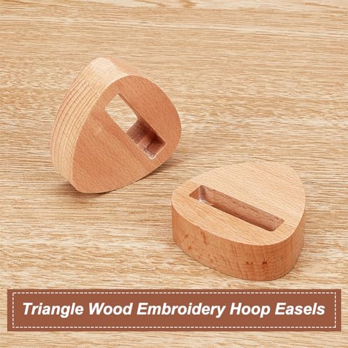 Image of OLYCRAFT 4pcs Embroidery Hoop Display Stand Triangle Wood Base 2.2 x 2.2 Inch Embroidery Hoop Wood Hoop Easels Embroider Hoop Holder Accessories for Embroider Cross Stitch Stand Decor