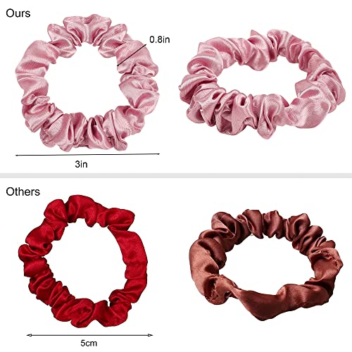Image of Satin Silk Hair Ties Small Mini Scrunchy for Women Cute Soft No Slip Ponytail Holders 12 Pcs Mini Bulk Scrunchies Elastic Hair Bands for Thick Curly Hair Pony Tails Hair Ties