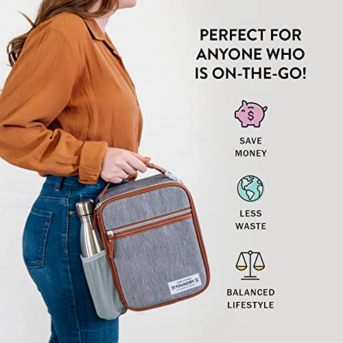 Foundry By Fit + Fresh, Thayer Insulated Lunch Bag With 2 Food Containers & A Stainless Steel Tumbler, Reusable Lunch Box & Mini Cooler Bag, Perfect For Work, Picnics & More, Grey #TOP6