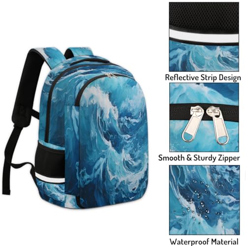 Abstract Waves Bookbag Backpack for Women Men Sea Casual Daypack with Compartment & Multiple Pockets Book Bags Travel Bag Laptop Backpacks3
