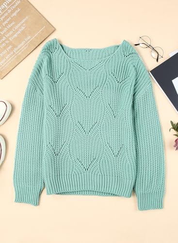 Image of Dokotoo Womens Sweaters 2026 Crewneck Cute Elegant Soft Long Sleeve Hollow Cable Knit Pullover Tops