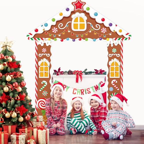 Image of Funrous Door Banner Party Decor Porch Banner Door Sign Set Photo Booth Props Backdrops for Birthday Baby Shower Outdoor Indoor House Porch Decorations(Yellow,Gingerbread)
