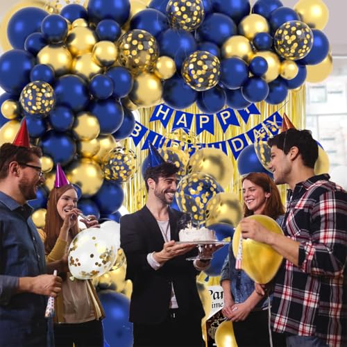 Image of Navy Blue Gold Balloon Garland Arch Kit - Navy Blue and Metallic Gold Balloons Blue Birthday Decorations for Men Tirement Birthday 2026 Graduation Party Decorations