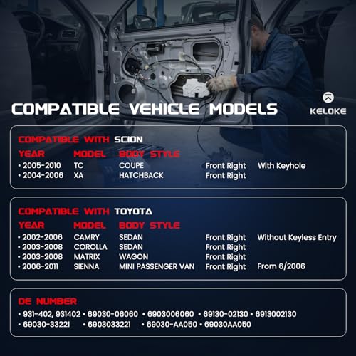 Image of KELOKE Door Lock Latch Actuator Compatible with Scion tC 2005-2010, xA 2004-2006 & Toyota Camry 2002-2006, Corolla Matrix 2003-2008, Sienna 2006-2011, Front Right Side. Replaces# 931402 69030AA050