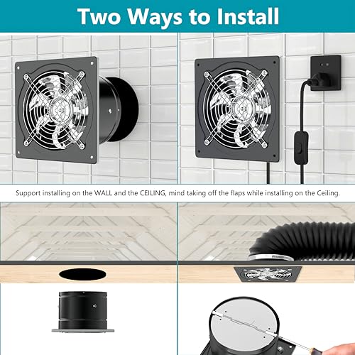 HG Power 150mm Kitchen Exhaust Fan 525m³/h Stainless Steel Ventilation Fan with UK Plug Low Noise Extractor with Backdraft Damper for Home Bathroom Garage, Black