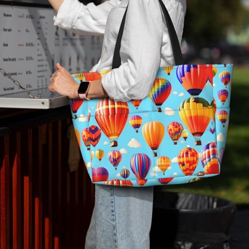 Sac fourre-tout imprimé montgolfières noir grand format