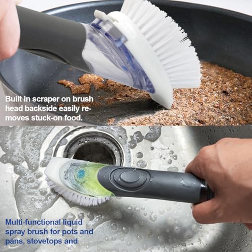 Image of CELOX Dish Brush with Soap Dispenser for Cleaning Pots, Dishes, Bowls, Gray
