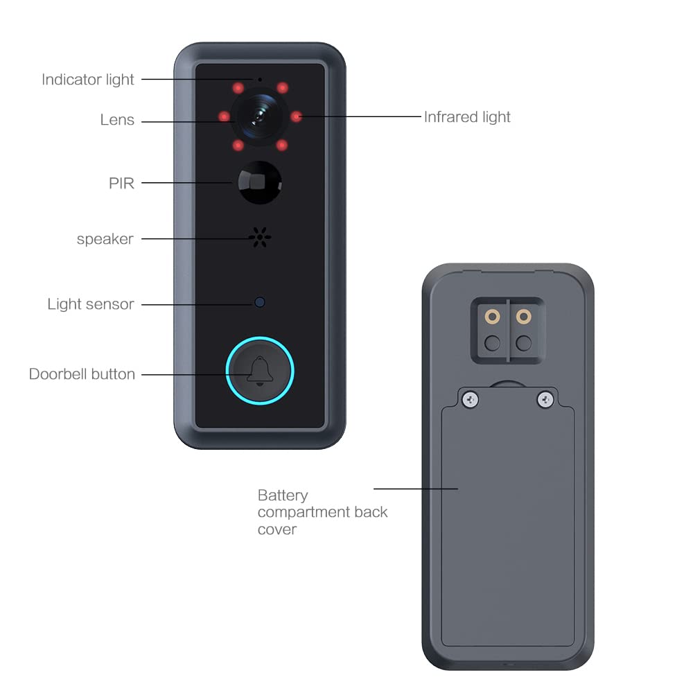 Dzwonek do drzwi wideo WiFi, bezprzewodowa kamera 1080P HD, 2-kierunkowy system audio, wykrywanie ruchu, noktowizor na podczerwień, monitor w czasie rzeczywistym, wodoodporna osłona, obsługa aplikacji