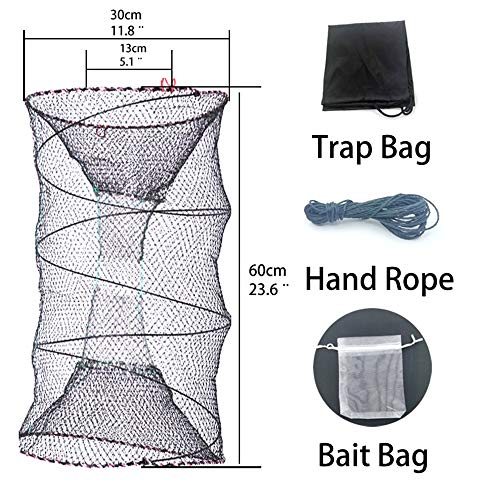 EASY BIG Portable Collapsible Crab Traps Foldable Crabbing Nets (Dia:11.8inches(30cm) Height:23.6inches(60cm))