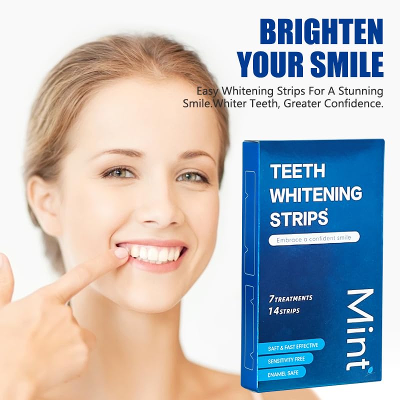 Image of Teeth Whitening Strips -14 Strips 7-Day Treatment Mint Teeth Whitener Kit for Coffee, Wine, Tobacco, and Other Stains 14 Count (Pack of 1), Mint