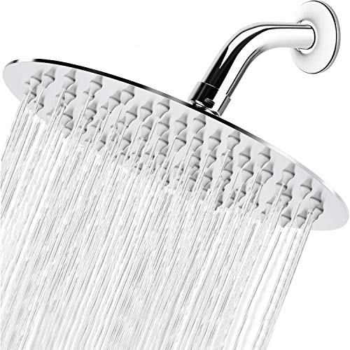 High Pressure Shower Head, 8 Inch Stainless Steel Rain Showerhead with Polish Chrome Finish, Ultra-Thin Best Pressure Boosting with Silicone Nozzle, STrighter High Flow Round Rainfall Shower Head