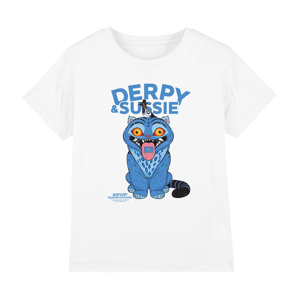 Kpop Demon Hunters Derpy and Sussie Delivery Kids T Shirt, White, 7-8Y