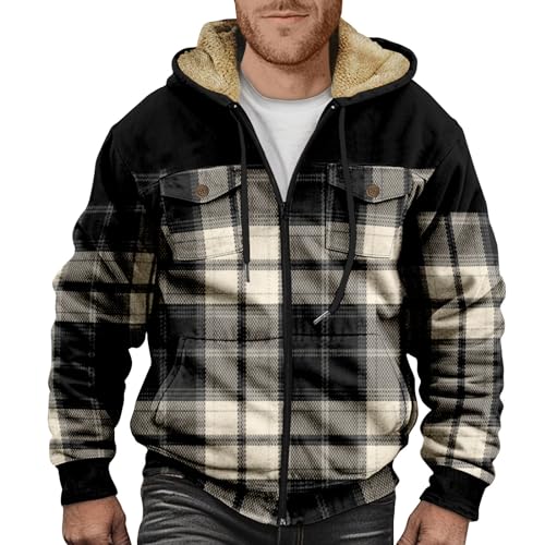 Mens Winter Coats Zip Up Sherpa Fleece Lined Big and Tall Thicken Vintage Hunting Warm Plush Long Sleeve Streetwear