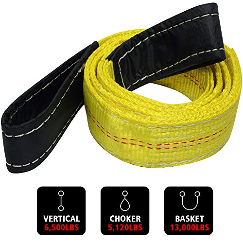 Lift Sling Webbing Straps Robbor 2 Inch 7 Foot Tree Saver Winch Straps 13,000 Lbs Lift Sling W/Reinforced Eyes Heavy Duty Recovery Atv Utv Tow Straps 2 Pk #TOP1
