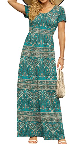 Image of DB MOON Womens 2026 Summer Maxi Dresses Casual Short Sleeve Empire Waist Spring Long Dress with Pockets