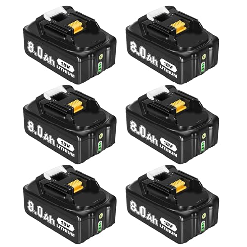 Image of 6 Count 8000mAh BL1860B 18V Replacement for Maki-ta 18V Battery Compatible with Maki-ta 18 Volt Lithium-ion Battery BL1815 BL1830 BL1845 BL1850 BL1840 BL1820 Cordless Power Tools (6)
