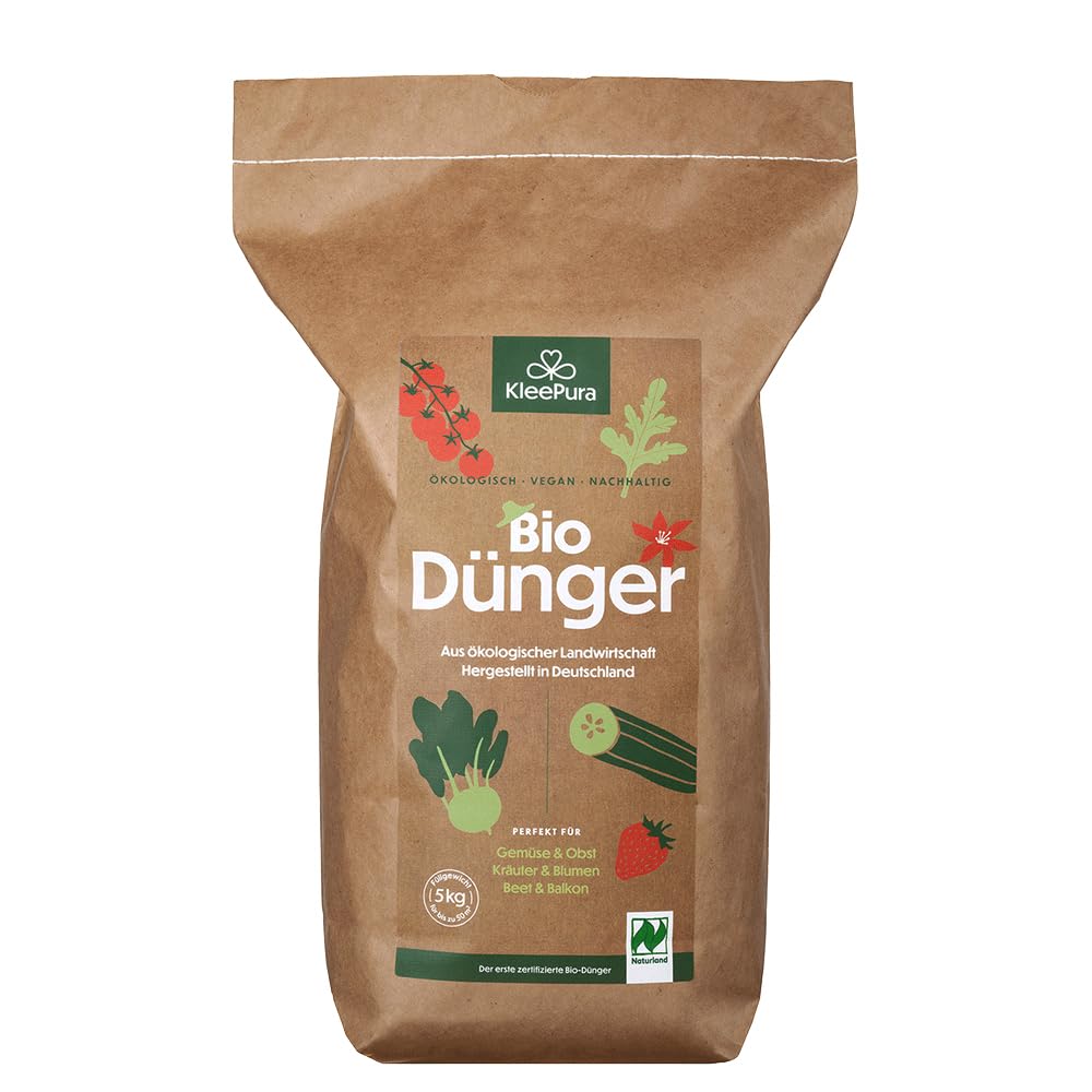 KleePura Bio Universaldünger. NATURLAND zertifiziert. Bio-Dünger für Gemüse, Kräuter, Blumen & Obst. Veganer Pflanzendünger aus Bio-Klee & Luzerne. 5 kg