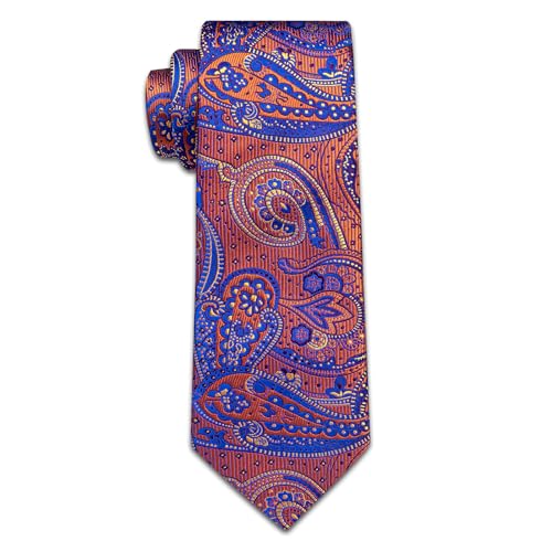 Image of YourTies Silk Paisley Floral Tie and Pocket Square Cufflinks with Lapel Pin Sets for Men 5PC Wedding Party