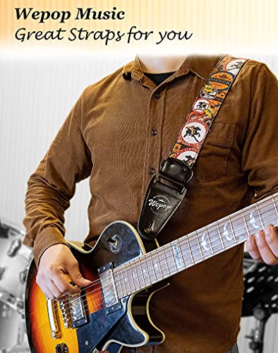 Wepop Guitar Strap, 2'' Width Orange Vintage Woven Guitar Strap 3 Picks & 2 Strap Locks, Max Length 59'', Fits For Electric & Acoustic Guitar, Bass(Ls-11) #TOP2