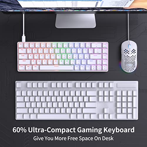 Dierya X Tmkb T68Se Wired 60% Mechanical Gaming Keyboard, Rgb Backlit Ultra-Compact 68 Keys Office Keyboard With Stand-Alone Arrow/Control Keys For Windows Laptop Pc Mac, Clicky Blue Switch, White #TOP1