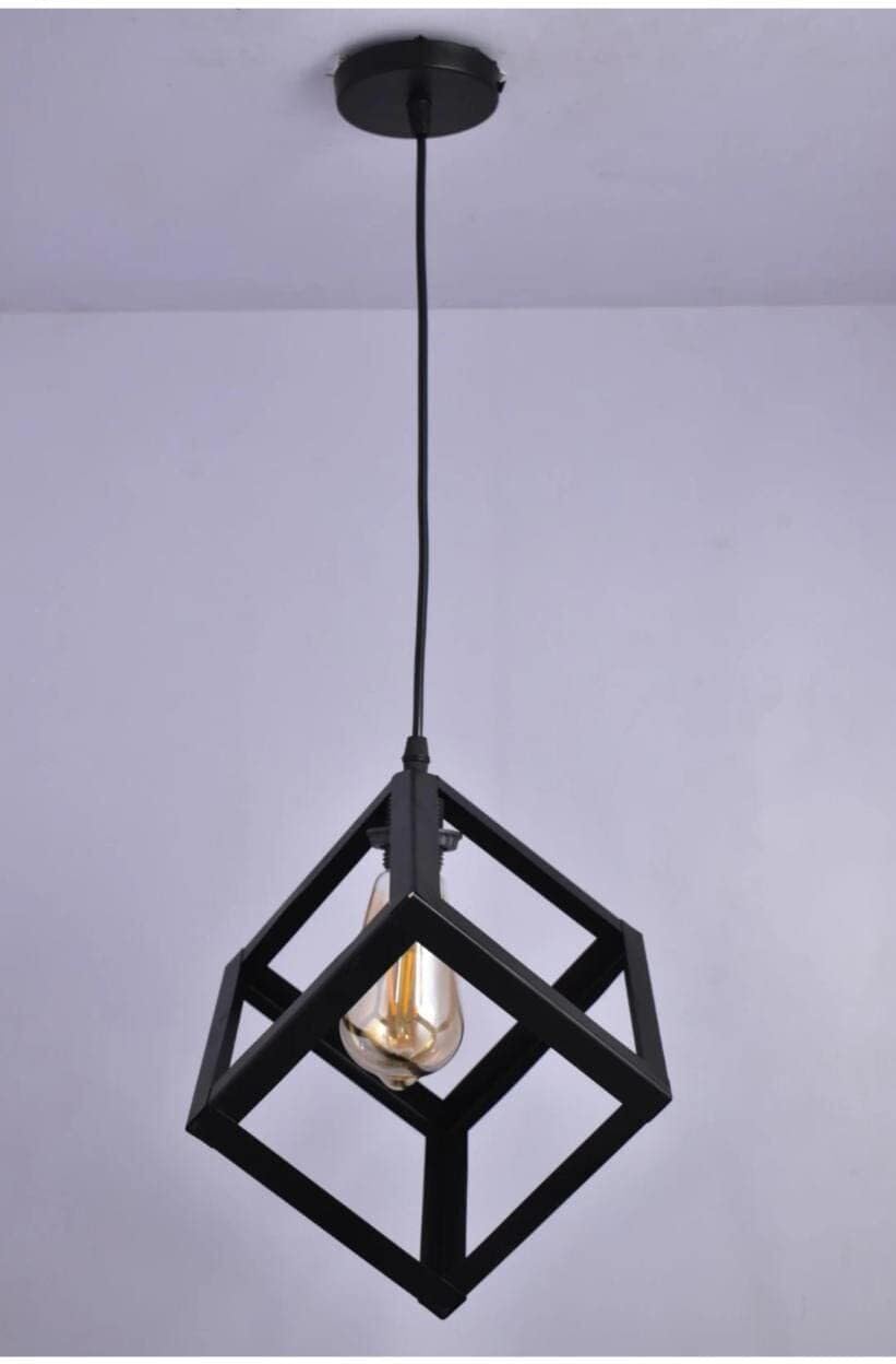 New (WITH BLUB) Cube E27 Holder, Black Hanging Lights (Pendant Lights) Lamp Shade (Aluminium)-image-26