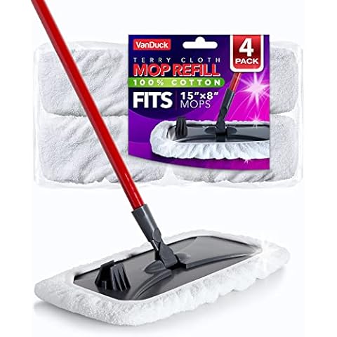 VanDuck 100% Cotton Pad Terry Cloth Mop Refills 15x8 inch (4-Pack) Cover