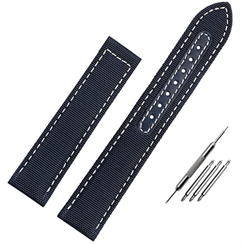 Bracelet montre tissu 21mm compatible Omega Seamaster 300 tissu cuir bleu