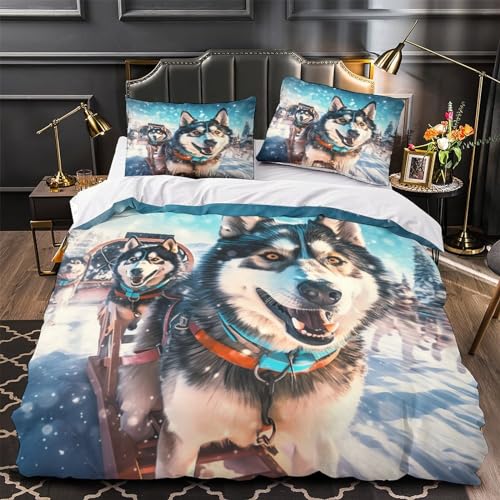 Funda nórdica de perro 3D con 2 fundas de almohada de microfibra para cama niños King 4