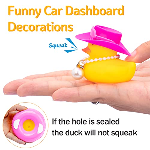 wonuu Pato de borracha para carro, decoração de pato amarelo com chapéu de sol, colar de anel de nat