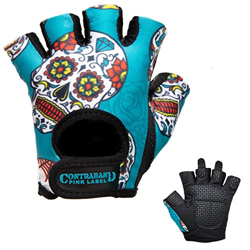 Contraband Pink Label 5237 Womens Design Series Sugar Skull Lifting Gloves (Pair)