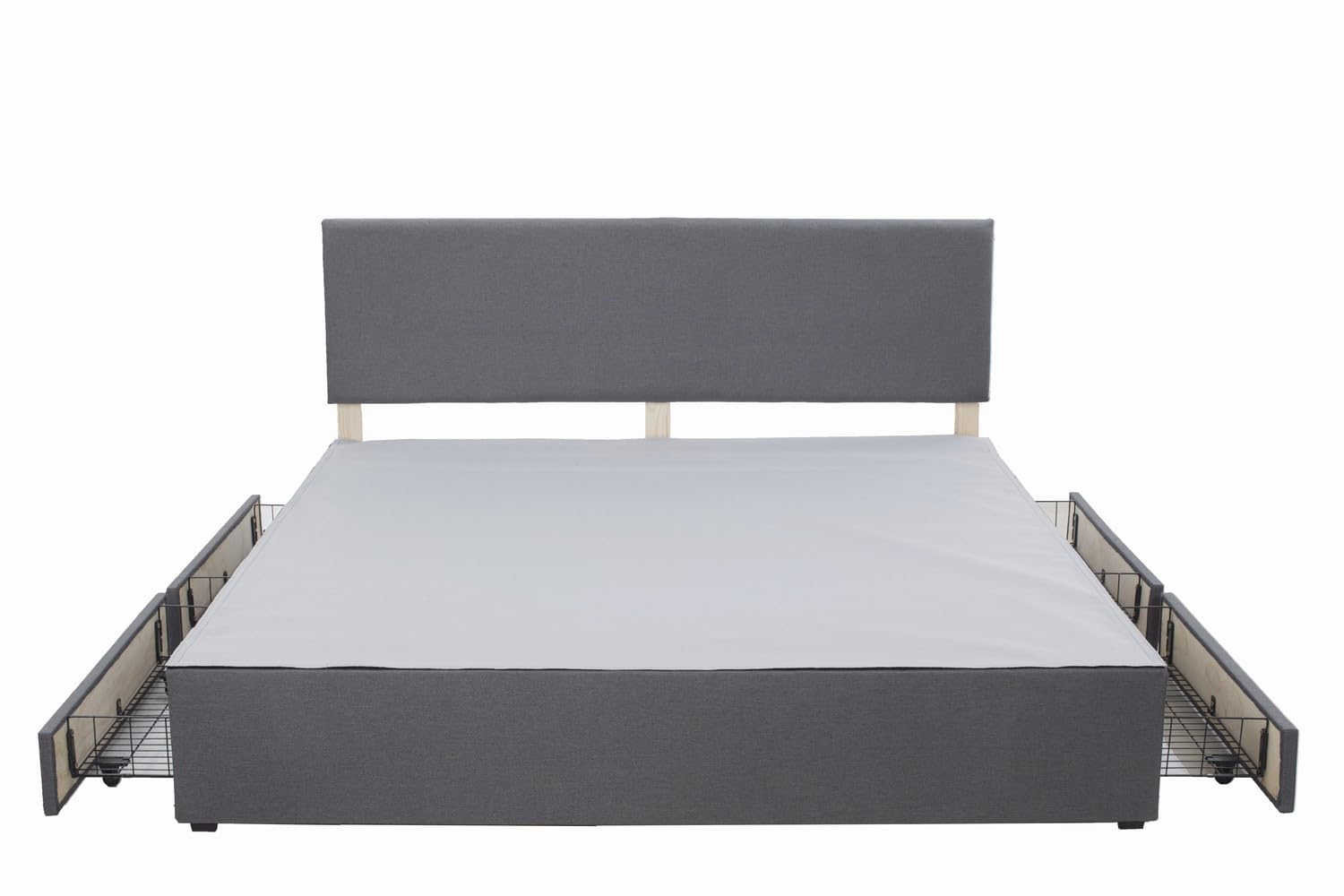 Panana Grey Divan Double Bed Linen Fabric Divan Bed Frame With/without Headboard Storage Drawers (with Headboard, 4 Drawers, 6FT Super King)