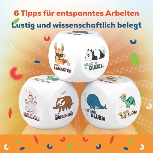 GLÜCKSGUT® Anti-Stress-Würfel | Chill Out | Lustiger Stresswürfel | 6 Motive, Geschenkbox & Anleitung | Spielzeug für Stressabbau, Kollegen & Büro Geschenk