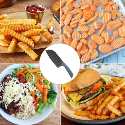 Image of Crinkle Cutter Knife - Stainless Steel Wavy Blade for Potatoes, Carrots, Cucumbers, Fruits & Vegetables - Crinkle Cut Fry Cutter for Kids & Meal Prep