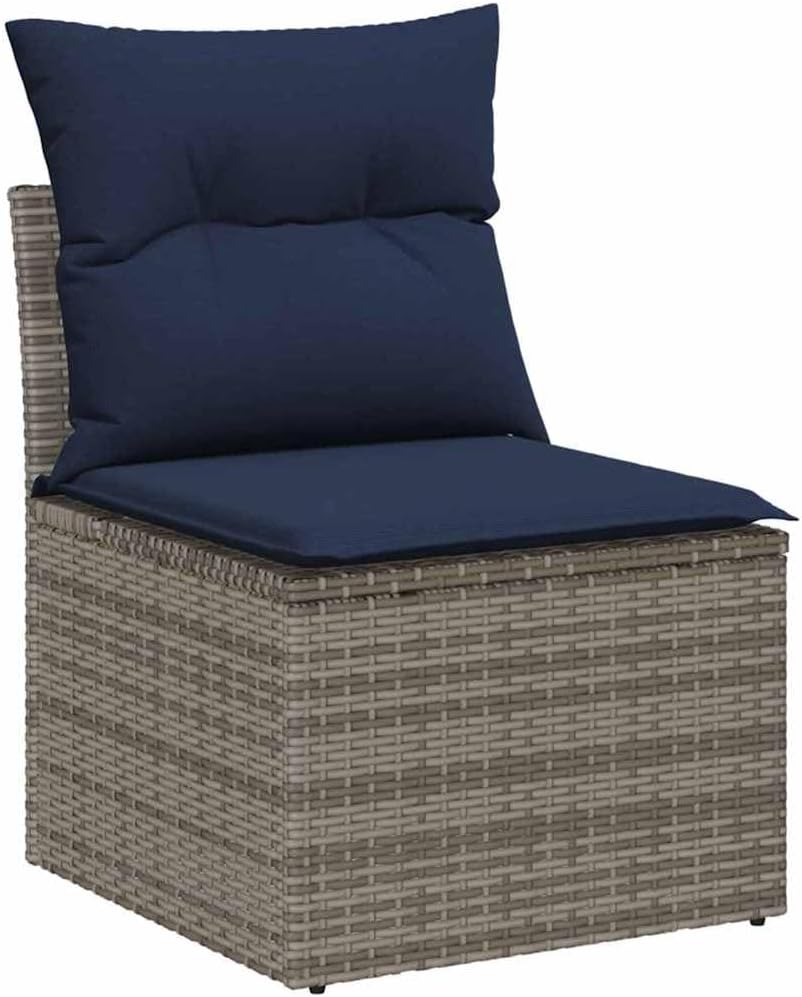 9-Piece Grey Poly Rattan Garden Sofa Set with Cushions, Modular Outdoor Seating Furniture, Weather-Resistant Patio Lounge Set for Elegant and Comfortable Relaxation Space