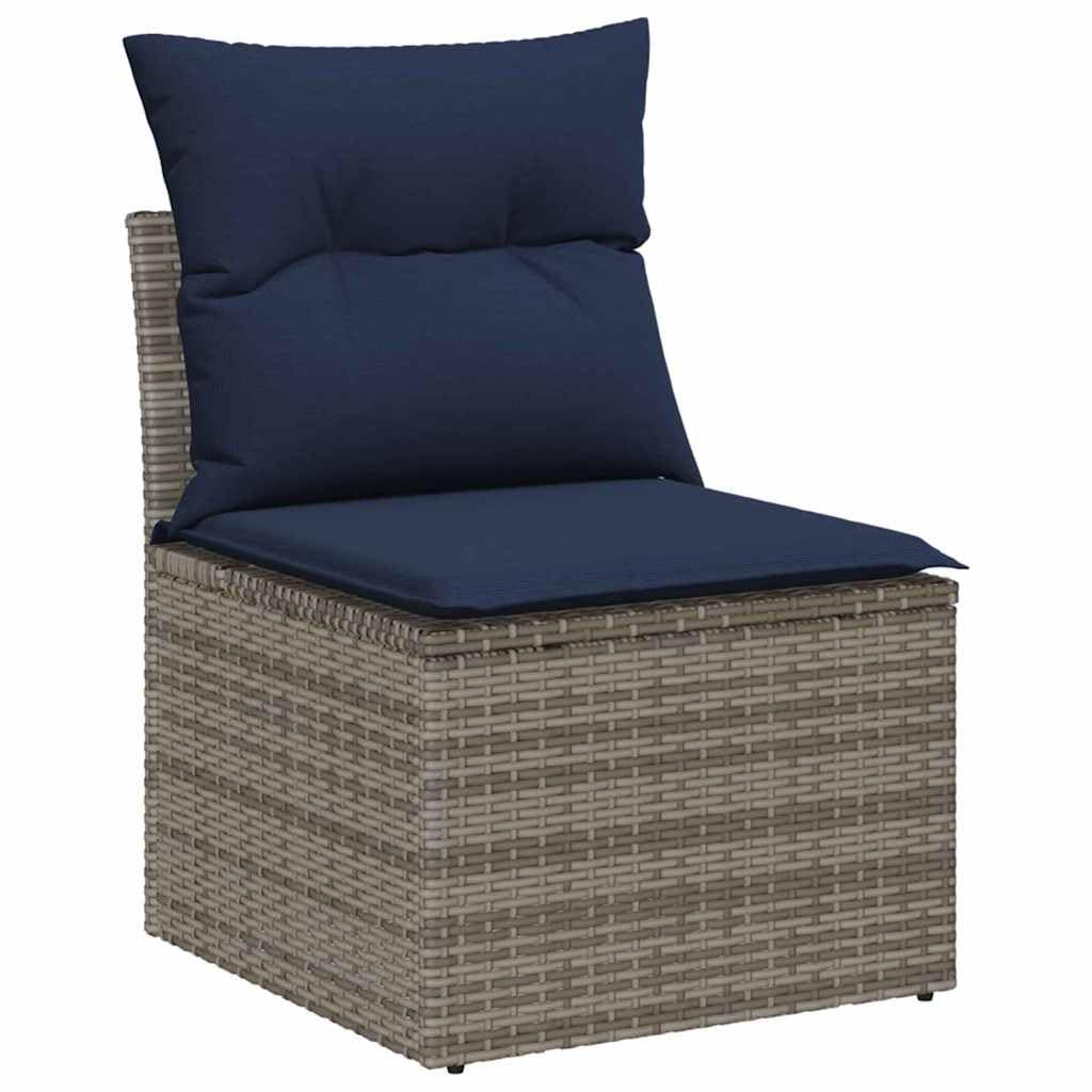 Set Divano da Giardino 9 Pezzi Modulare Polyrattan Grigio Blu Navy con Cuscini Coperta Impermeabile Resistente UV per Terrazza Esterno Salotto