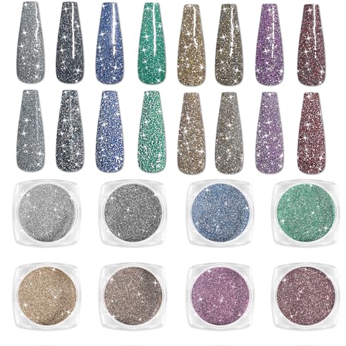 Laza 8 Farben Diamant-Nagelpulver – Holografischer Glitzer Für Atemberaubende Nagelkunst