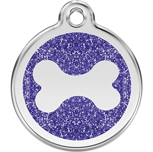 Red Dingo Personalized Glitter Bone Pet ID Dog Tag (Small Dark Blue)