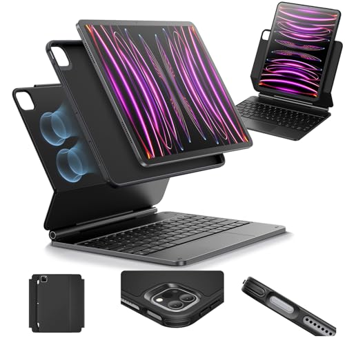 Image of ESR iPad Pro 12.9 Case with Keyboard, Easy-Set Magnetic Stand, Portrait /Raised Modes for iPad Pro 12.9 (6th /5th /5th /3rd), Removable Protective Case, Rebound 360 Series, Charcoal Grey