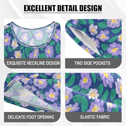 Purple Floral Pattern Kids Pjs Set Boys Girls Summer Short-Sleeve Sleepwear Pajamas 2PCS4