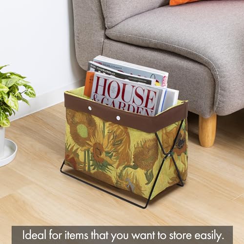 ASTRO Collapsible Magazine Rack Holder, Floor Bedroom, Sturdy Steel, Periodical Home & Office Organization, Chic Storage, Records (Sunflowers)