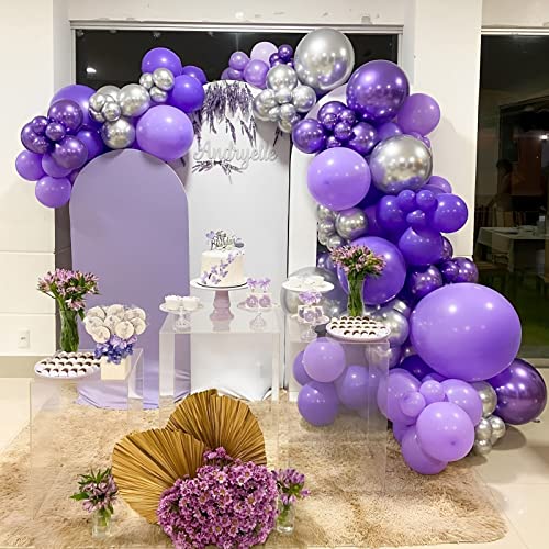 Image of Voircoloria 130pcs Dark Purple Balloons Different Sizes 18 inch 12 inch 10 inch 5 inch Party Latex Balloons for Birthday Halloween Graduation Baby Shower Anniversary Party Decorations
