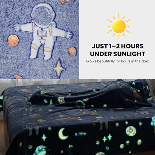 Image of Glow-in-the-Dark Cosmic Grey Astro Space Blanket for Kids-Galaxy Planets & Stars Fleece Throw, Cozy Warm Large150x200 cm Glow Blanket, Winter Bedding Magical Night Gift for Kids 5-12 Years | Galaxy Planets & Stars Fleece Throw, 150x200 cm, Cozy Warm Winter Bedding, Ages 5-12 Years, Magical Night Gift