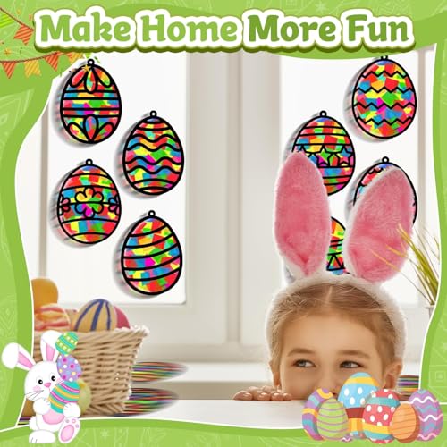 Lonfliness 32 Sets Easter Suncatchers Craft Kit DIY Egg Window Stained Glass Effect Paper Basket Style Home School Classroom Decorations Spring Art Craft Creative Games Activity Project Kid Gift Favor - Thumbnail 4