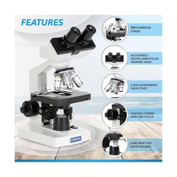 AmScope-OMAX-40X-2000X-Lab-LED-Binocular-Compound-Microscope-with-Double-Layer-Mechanical-Stage-and-Coaxial-CoarseFine-Focusing-Knob AmScope-OMAX-40X-2000X-Lab-LED-Binocular-Compound-Microscope-with-Double-Layer-Mechanical-Stage-and-Coaxial-CoarseFine-Focusing-Knob