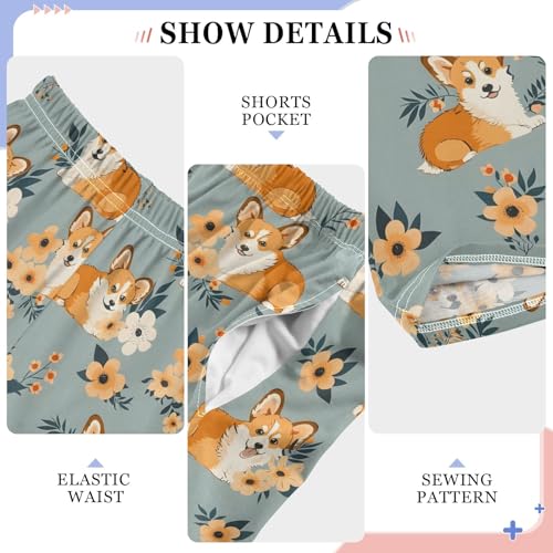 Retro Corgi Style Pajama Pants Lounge Sleep Pants Elastic Waist Long Pajama Bottoms with Pockets for 6-14 Years4