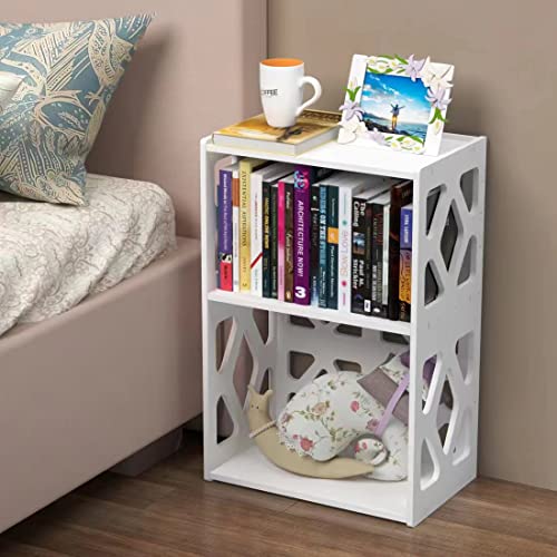 Rerii Small Bookshelf Bookcase For Small Spaces, Bed Side End Table 3 Tier 2 Shelf, Mini Little Book Shelf Case For Kids Room Bedroom Living Room Office, White #TOP5